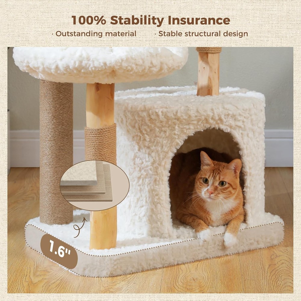48.5'' Modern Cat Tree for Large, Cozy Hammock, Scratching Post, White