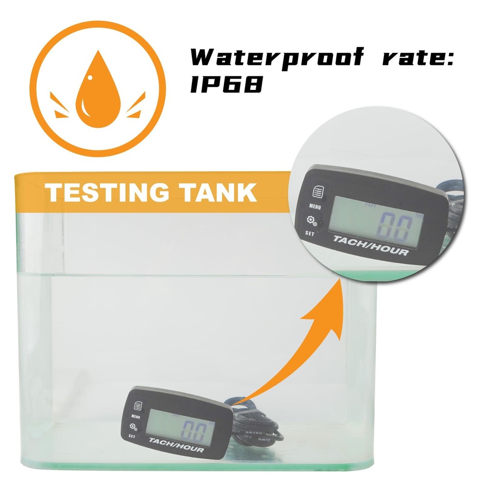 Self-Powered Tacho/Hour Meter,Built-in Replaceable Battery,Ajustable Backligh...