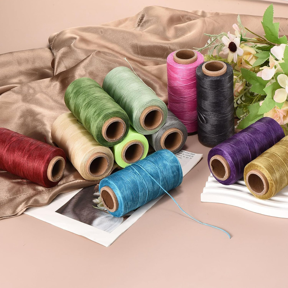 Waxed Thread,284 Yard 0.8Mm 150D Flat Wax Thread Polyester Waxed String for Leat