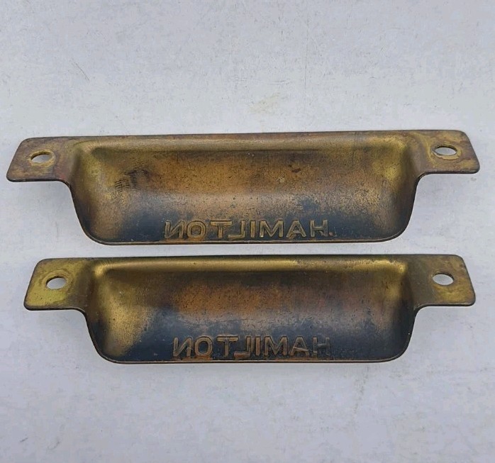 Antique Bin Pulls Drawer Printers Cabinet Hamilton Handle Brass Hardware Pair