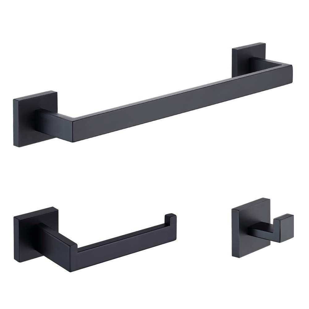 3-Piece Bathroom Hardware Set Matte Black Wall Mounted Bathroom Accessory Set...