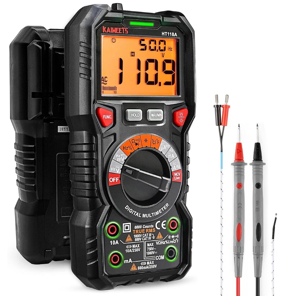 Versatile Battery-Powered 6000 Counts Multimeter with Auto-Ranging Feature