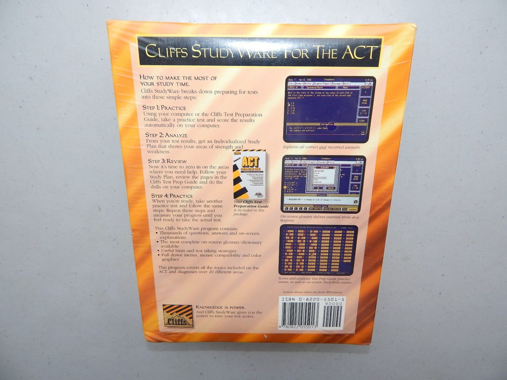 NOS Sealed 1993 Cliffs StudyWare for ACT Preparation Guide & 3.5" Disks
