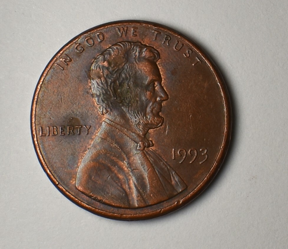 1993 Lincoln Penny No Mint Mark Strike Through AM Error Multi Errored