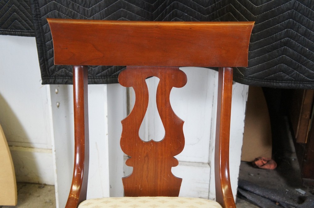 2 Antique Cherry Regency Style Pierced Harp Back Side Dining Accent Chairs