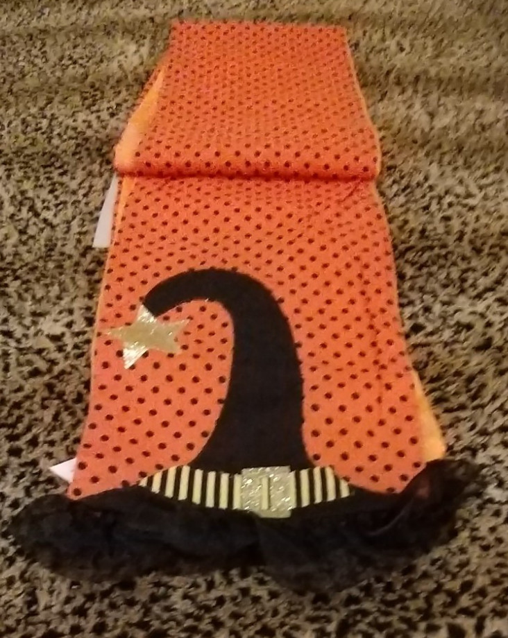 Happy Halloween Table Runner Witch Hat Design (Black and Orange)