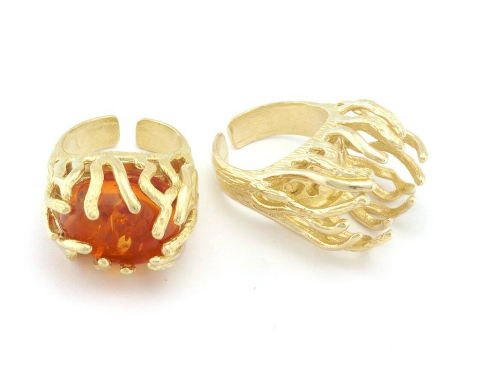 Raw Stone Claw Ring Setting Blank Base Adjustable Raw,Shiny silver-gold 4772