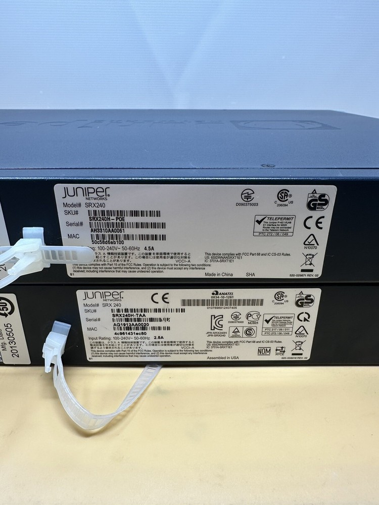 2x Juniper Networks SRX240 Firewall Appliances