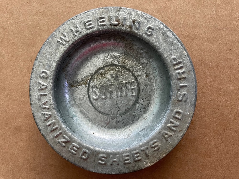 Vintage SOFTITE Galvanized Sheets and Strip Ashtray Wheeling #2