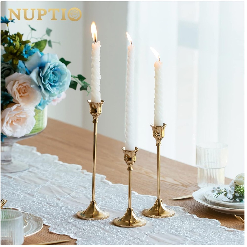 Brass Candle Holders for Table Decoration - 6 Pcs