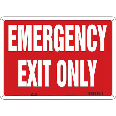 Condor 467R56 Exit Sign, Plastic, 14" W, 10" H, Emergency Exit Only, Red, White