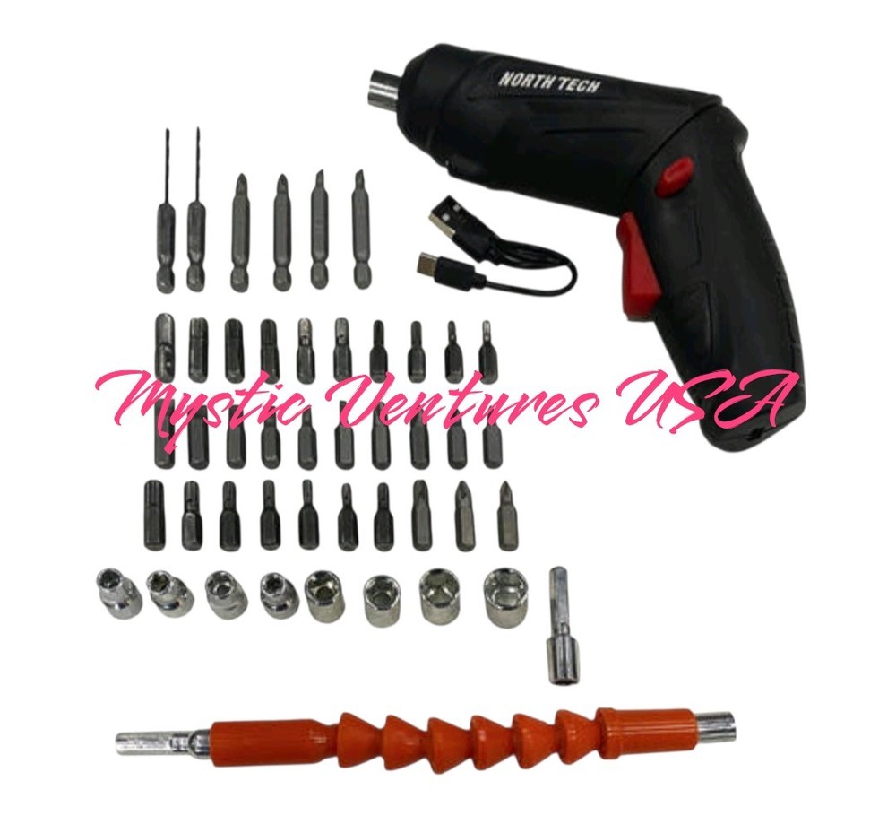 48 Pcs North Tech Cordless Power 🪛 Screwdriver W/Hard Case Bit Extender Etc