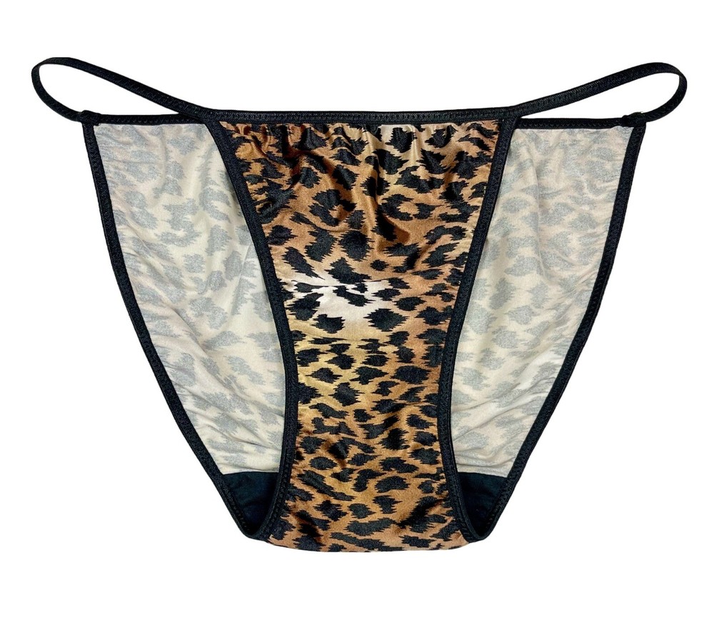 Second Skin Satin String Bikini Leopard Print L