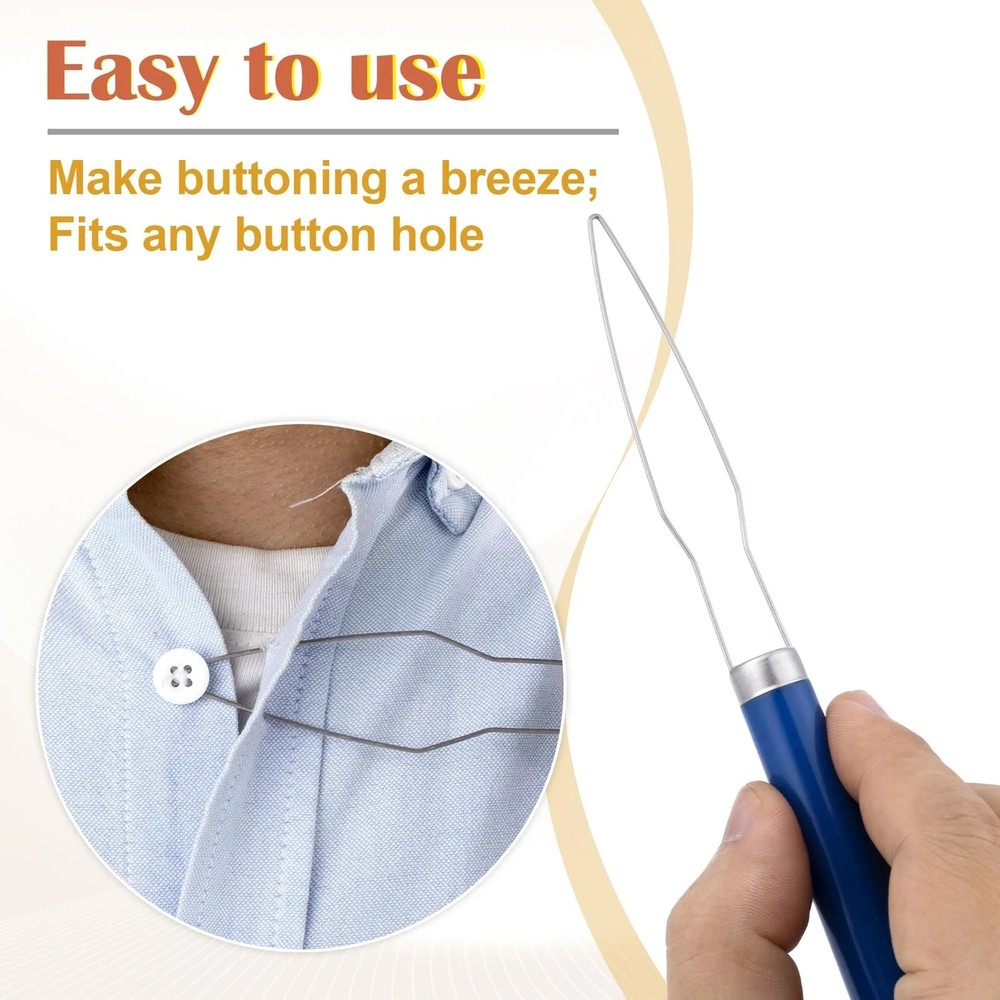 Steel Button Helper Tool for Elderly, Wide Plastic Handle Buttons Fastener Tool&