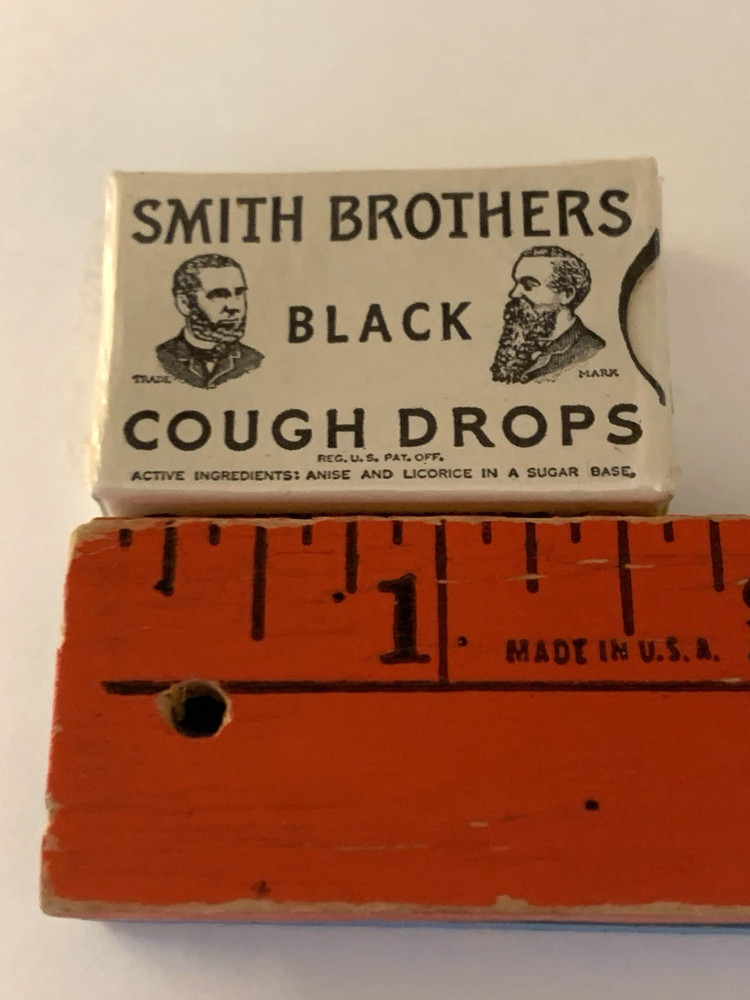 Vintage Smith Brothers Black Cough Drop Cardboard Box 1 cent Tiny Plz Read