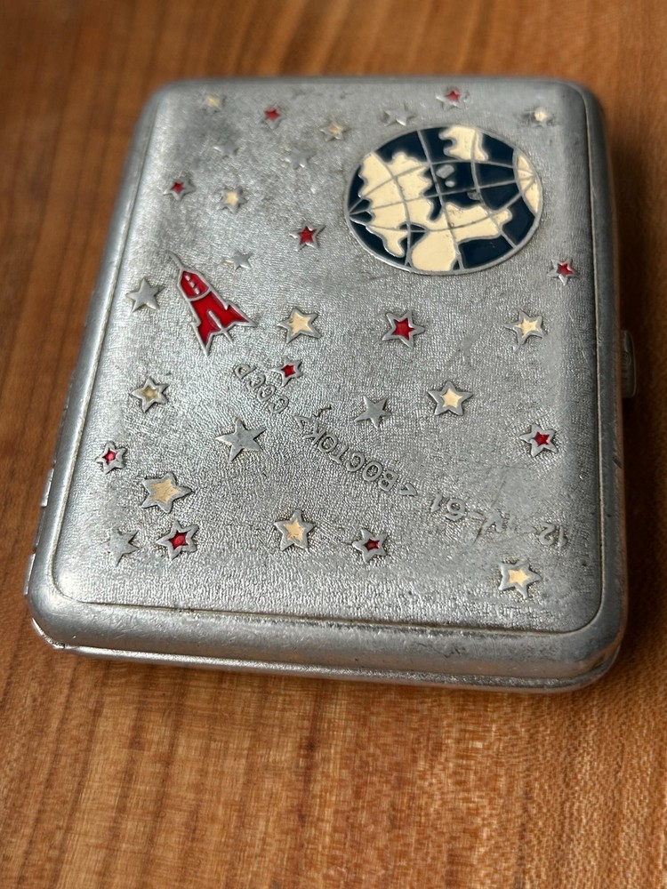 Vintage cigarette case, Sputnik, Soviet cigarette case, 1960s cigarette case, Sp