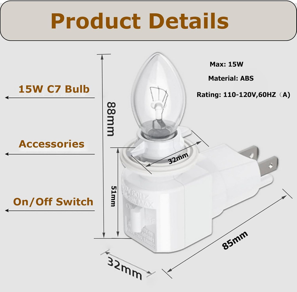 TWDRTDD Plug in Night Light, Adjustable E12 Base Socket with On/Off Switch