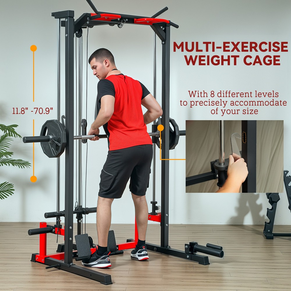 Smith Machine Power Squat Rack with Pull Up Barbell Bar Lat Pull Down System