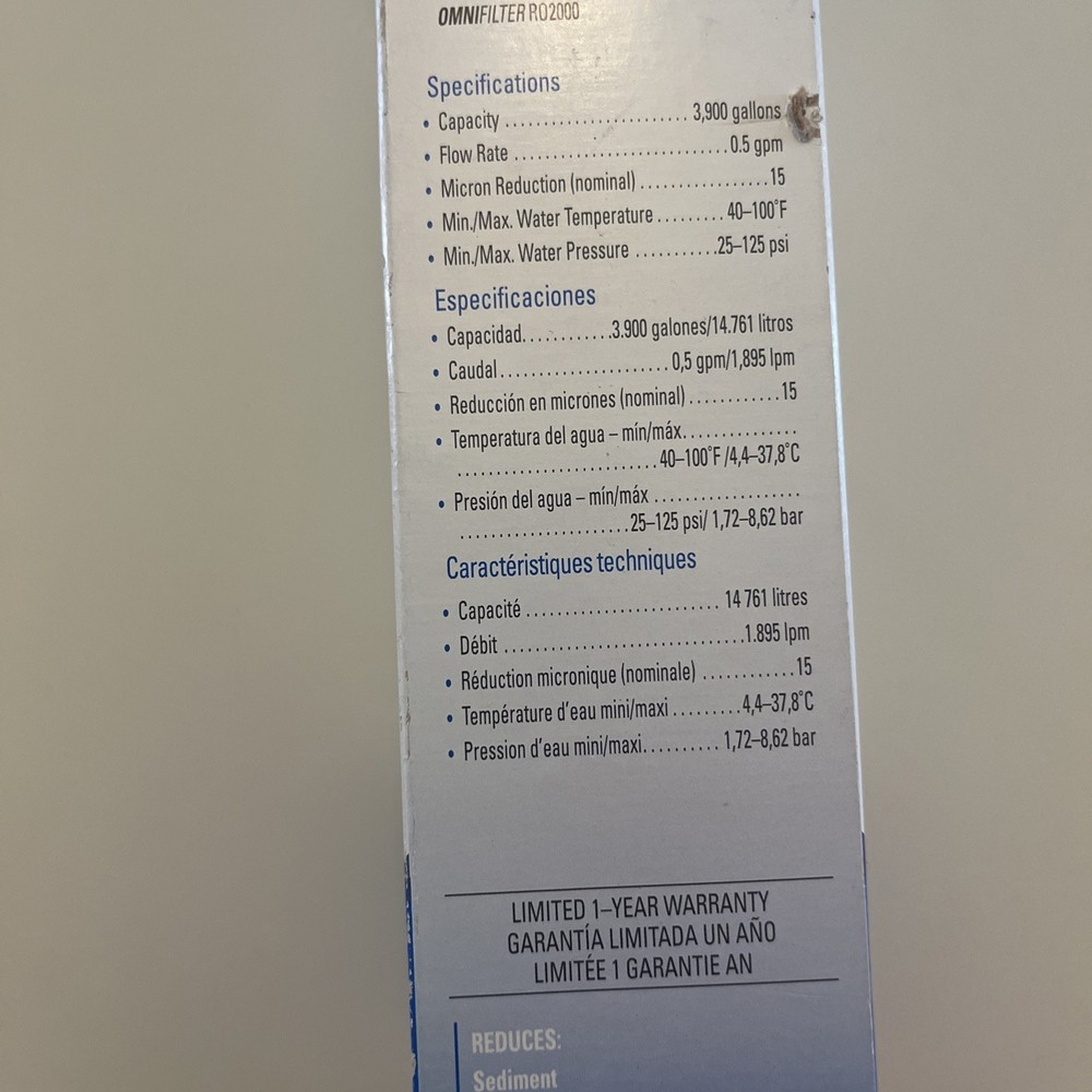 OmniFilter Series B R200 Refrigerator Icemaker Inline Carbon Water Filter New