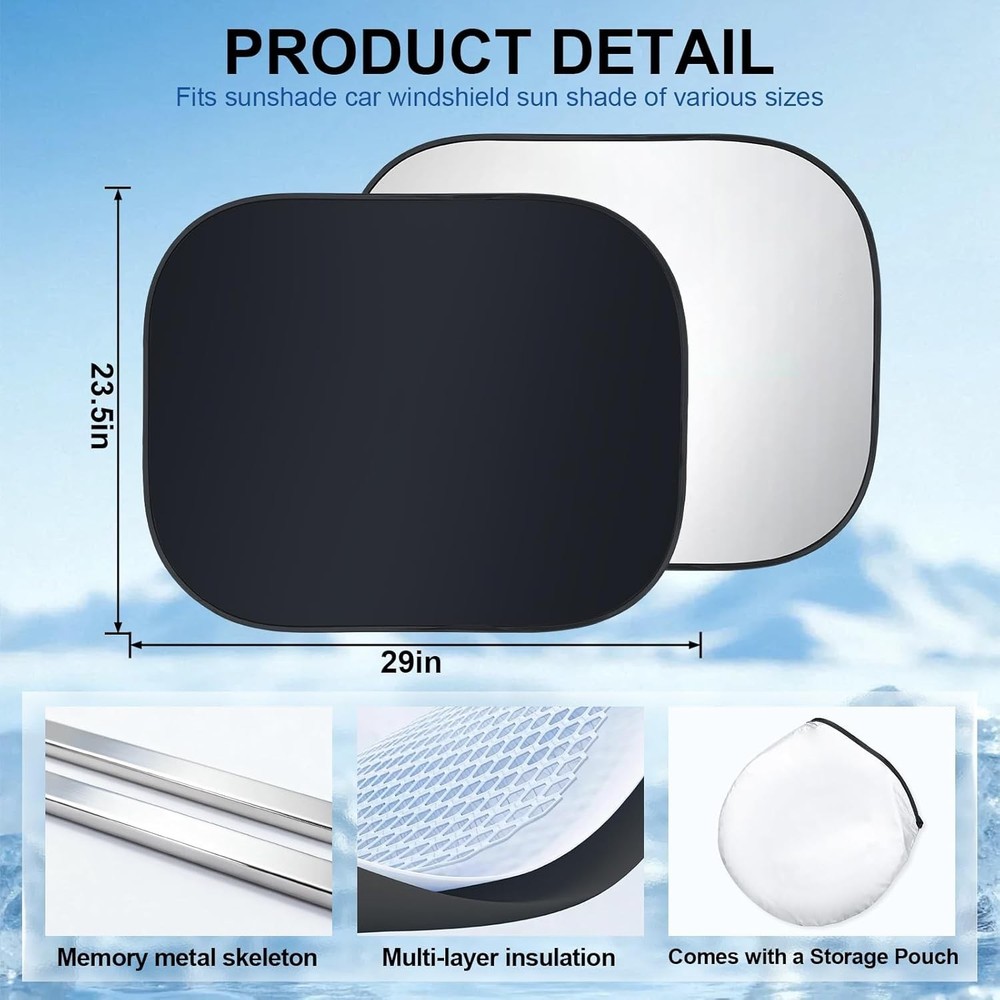 Universal Fit Windshield Sunshade - Foldable 2-Piece Design, Blocks UV Rays