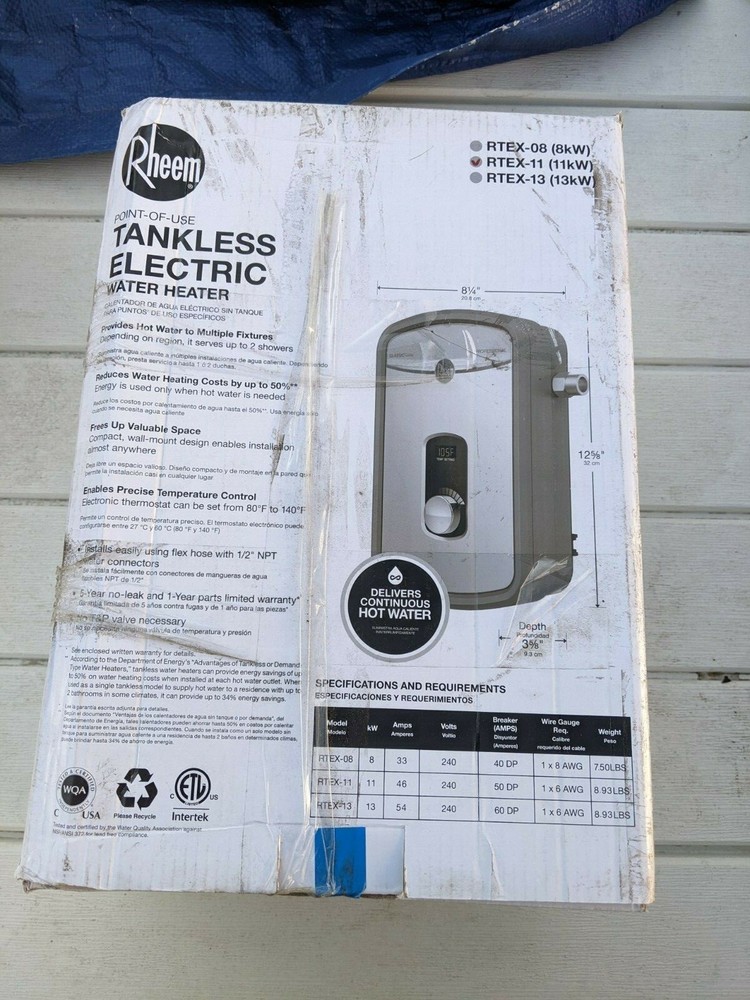 Rheem Rtex-11 208/240Vac, Both Electric Tankless Water Heater, General Purpose,