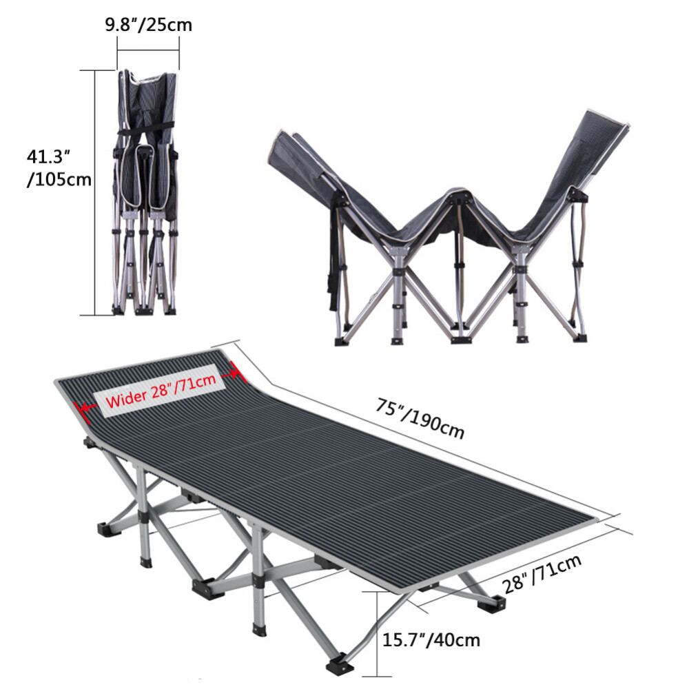 Camping Cot Double Layer 1200D Folding Bed Portable With Soft Mattress Carry Bag