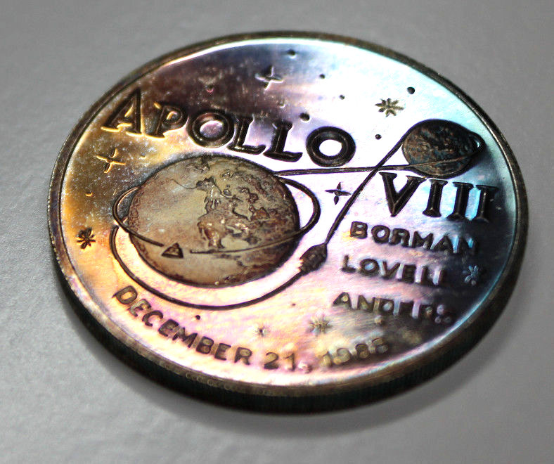 APOLLO 8 SILVER PLATE PROOF COMMEMORATIVE BORMAN LOVELL ANDERS BEAUTIFUL TONED E