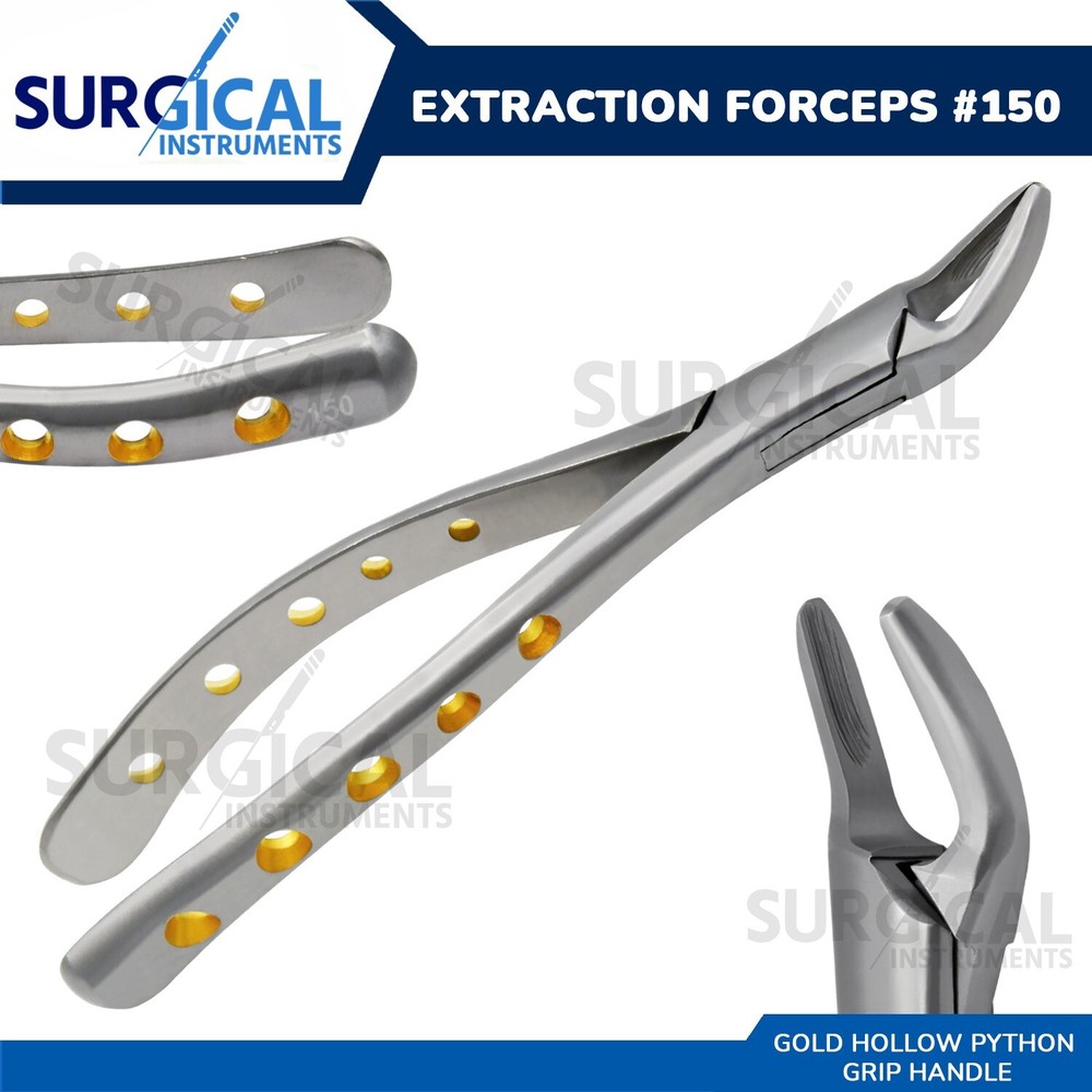 Heavy Duty Stainless Extraction Forceps #150 - Gold Hollow Python Grip German Gr