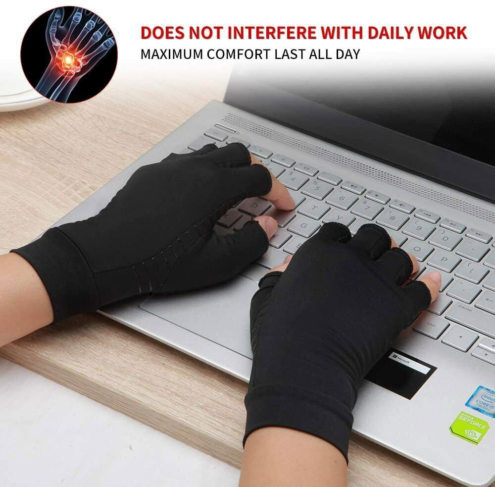 Copper Compression Arthritis Gloves Hand Support Fit Joint Pain Relief Pair