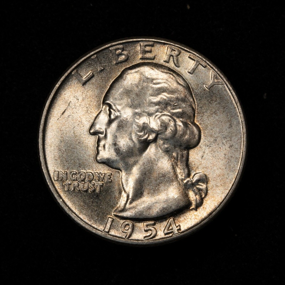 1954 25c Washington Quarter - UNC - Luster - Rainbow Pattern Toning - Y4128