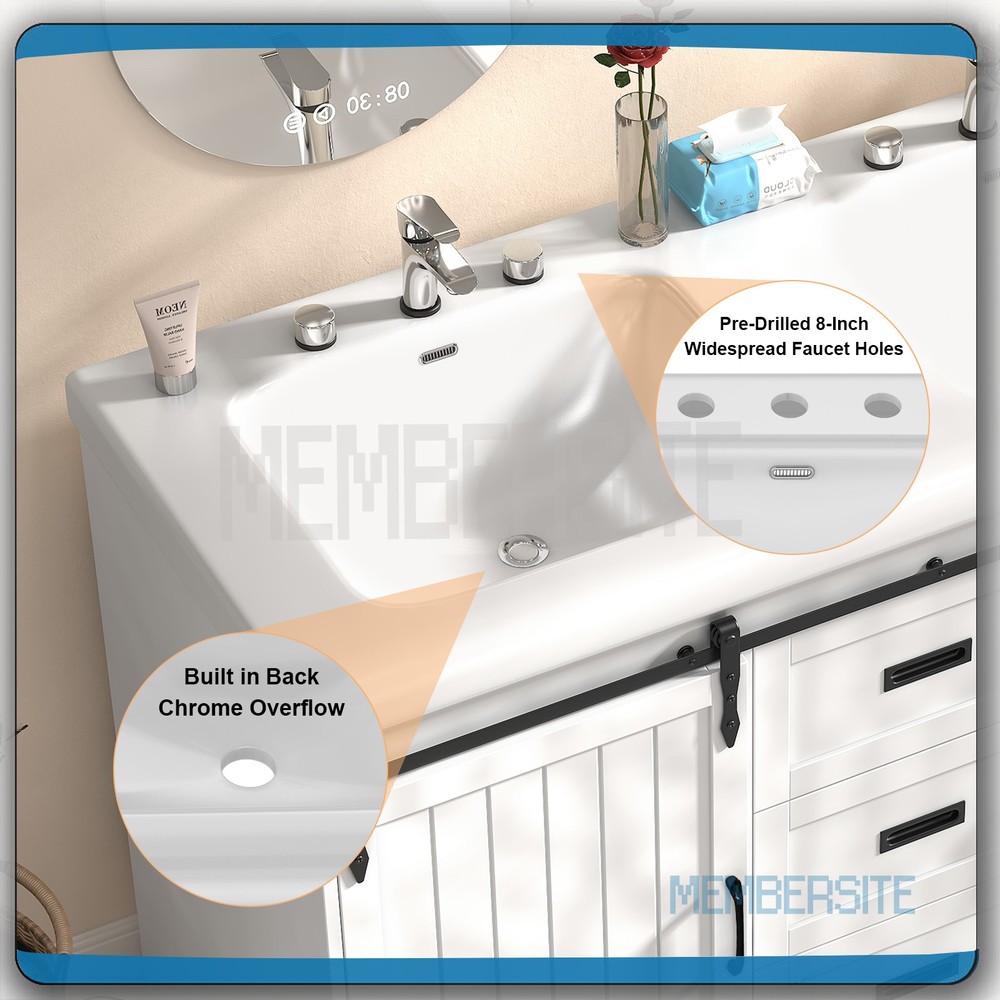 47.3" Bathroom Vanity Double Ceramic Sinks Storage Cabinet Bathroom Freestanding