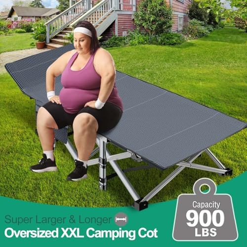 Folding Camping Cot, Extra Wide Heavy Duty Sleeping Cots 1 Oversized Blue Gray