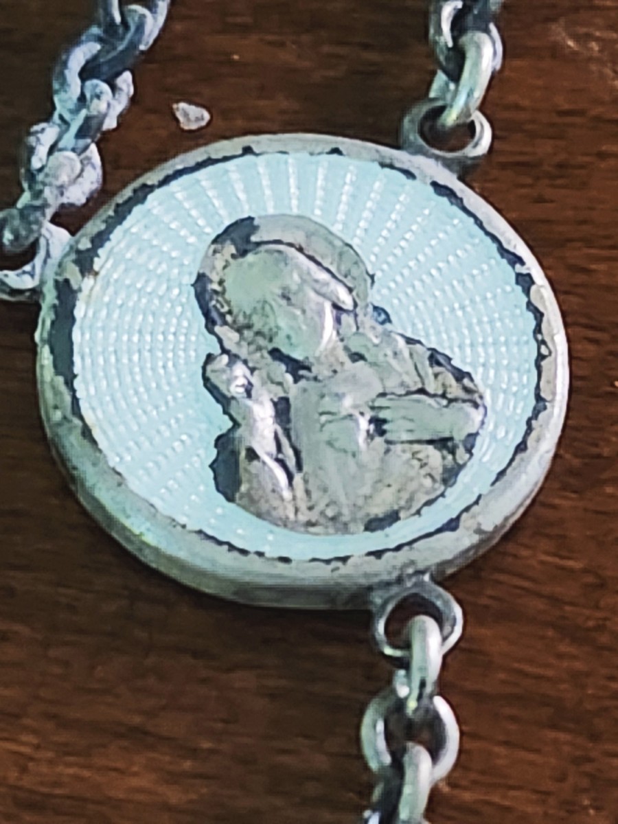 Antique Swift & Fisher Sterling Silver White Enamel Rosary & Vtg Art Nouveau Box