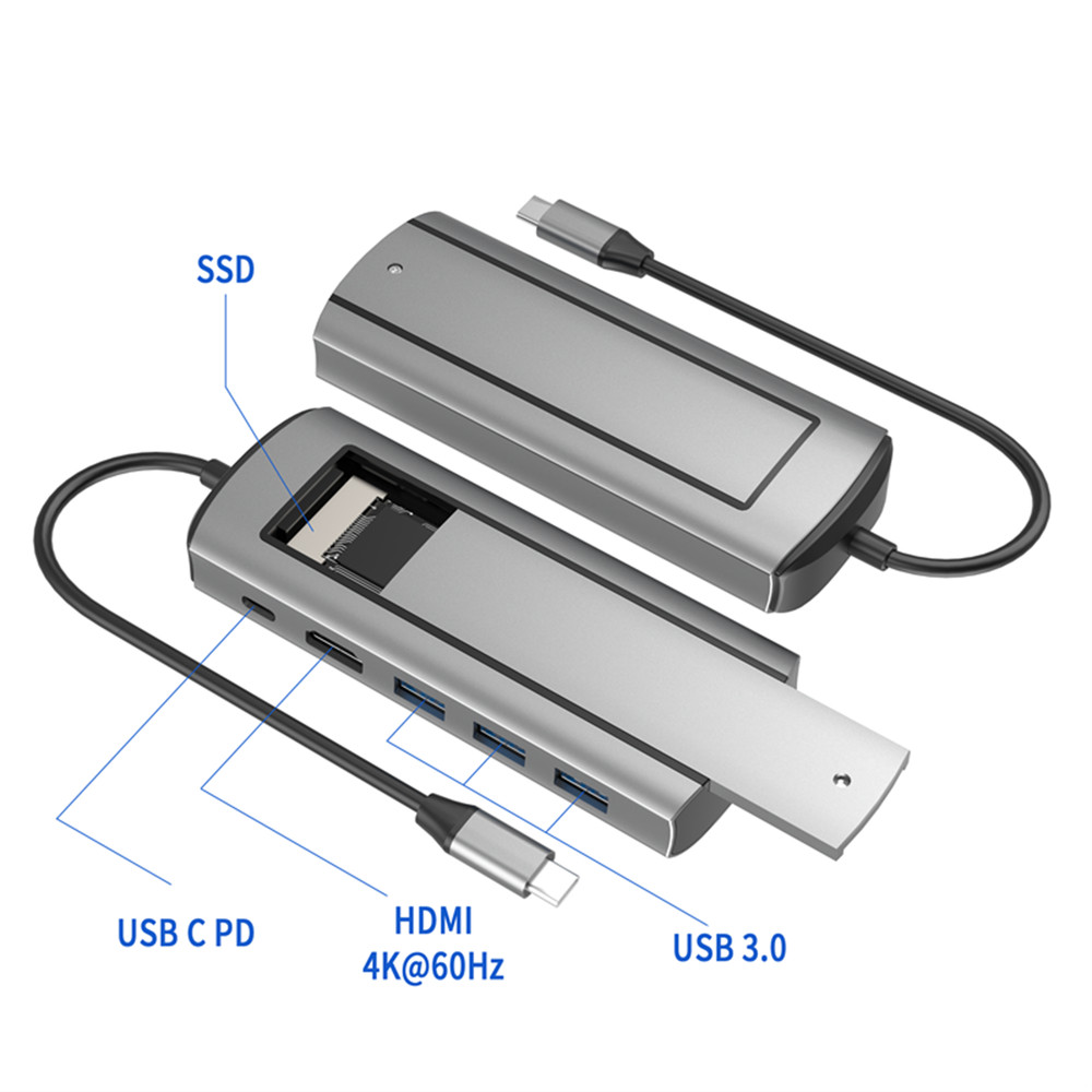6 in 1 USB3.0 Hub With Disk Storage Function USB3.0 Type-c to HDMI Laptop Dock e