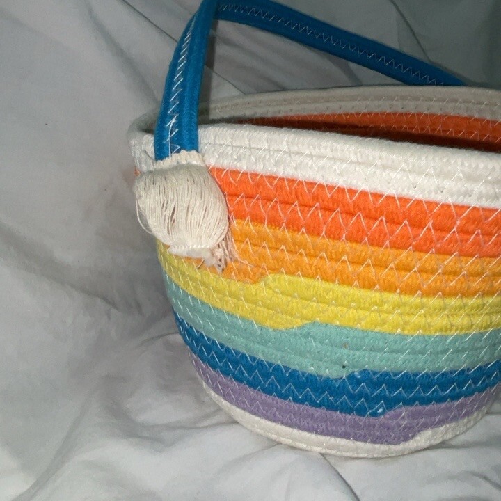Rainbow coiled rope basket