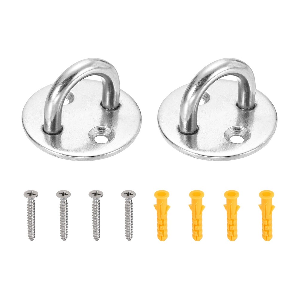 2Pcs M6 Eyelet Bracket Set Circular Hook Plate and Hook, Silver