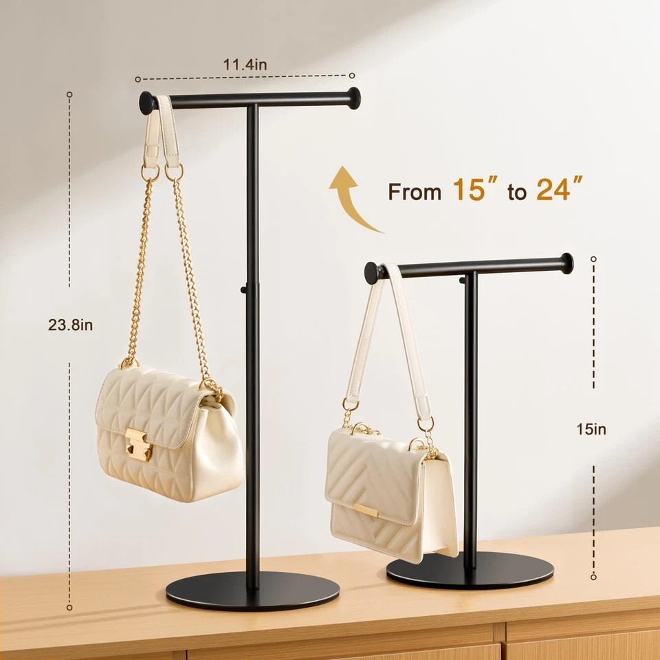 2 Pack T Bar Purse Display Stand Tabletop: Adjustable Height Handbag Holder, ...