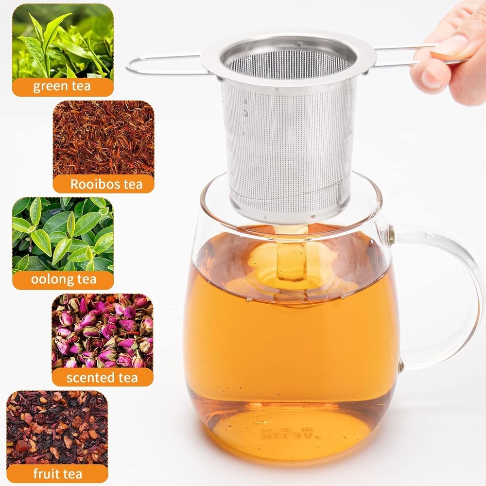 Compact & Lightweight Tea Infuser with Long Handle - 2 Stainless Steel Strainers