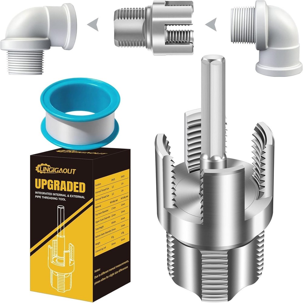 Dual-Function PVC Pipe Threader for Drill - 1/2'' & 3/4'' Compatible Tools