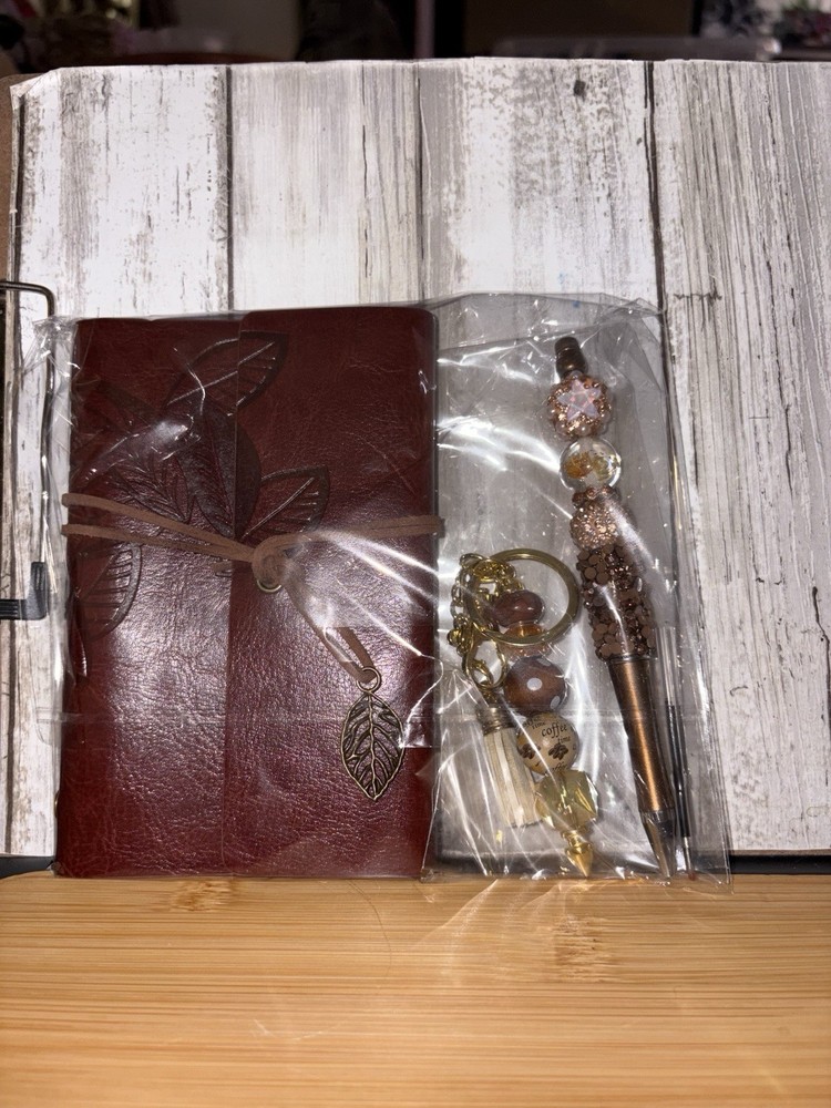 HANDCRAFTED BEADED PEN , key chain & NOTE PAD SET