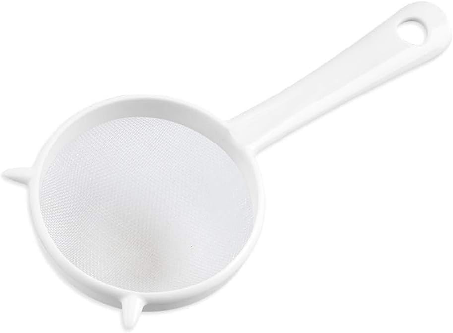 White Plastic Mesh Sieve Kitchen Sifter Strainer Colander With Handle