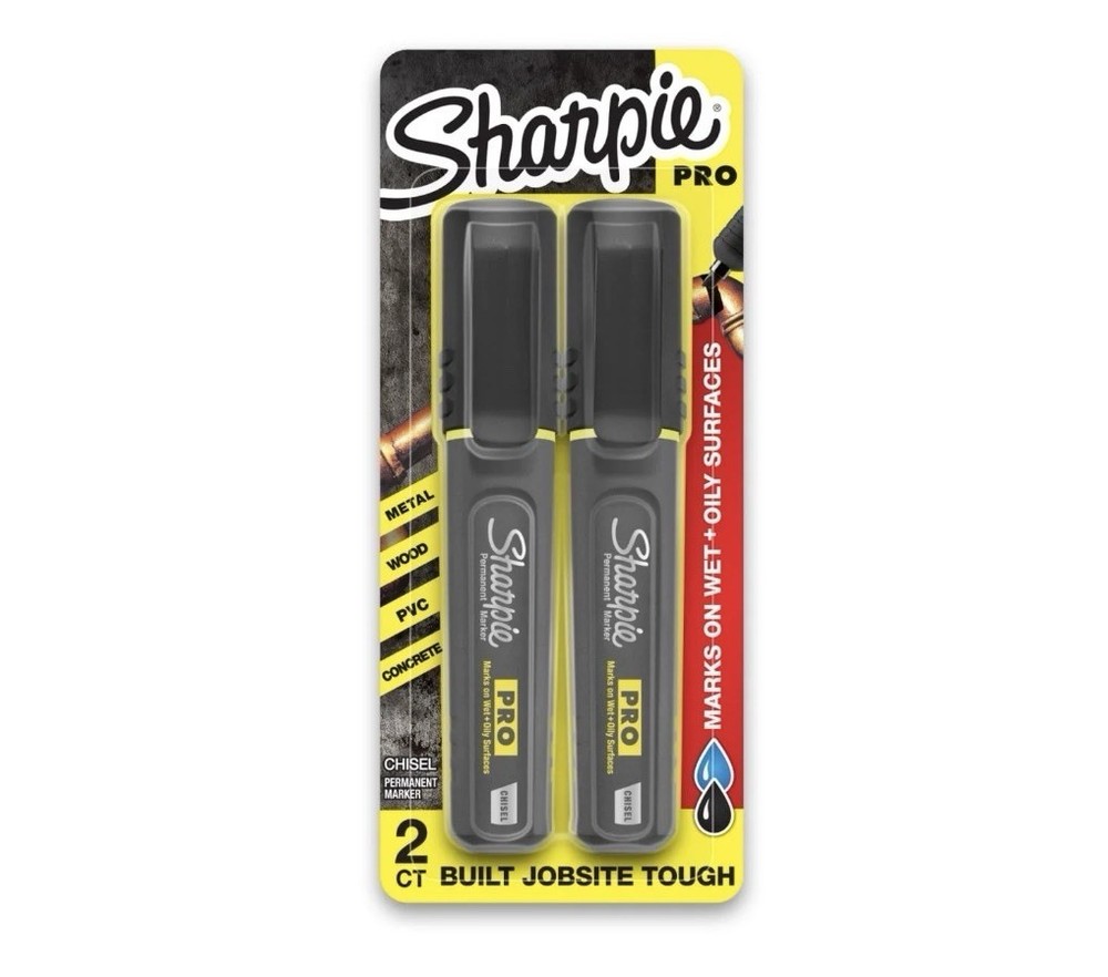 Sharpie PRO Permanent Markers, Chisel Tip, Black, 2 Count 3 PACK