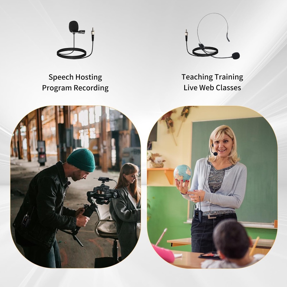 UHF Wireless Microphone Headset System -Wireless Headset Mic System, with Lav...