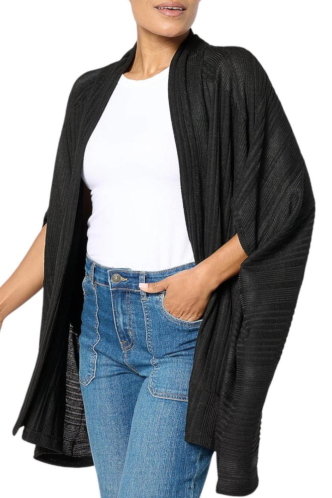 Cuddl Duds Women's Varigated Rib Cocoon Wrap Black