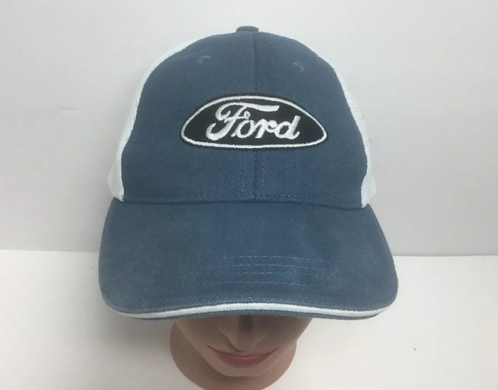 Licensed Ford Logo Hat Blue White Mesh-back strap-back Baseball Trucker Cap