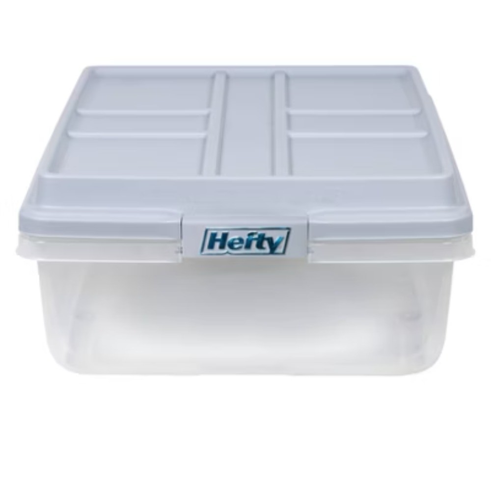 40qt Clear Plastic Storage Bin with Gray HI-RISE Stackable Lid: Snap Closure
