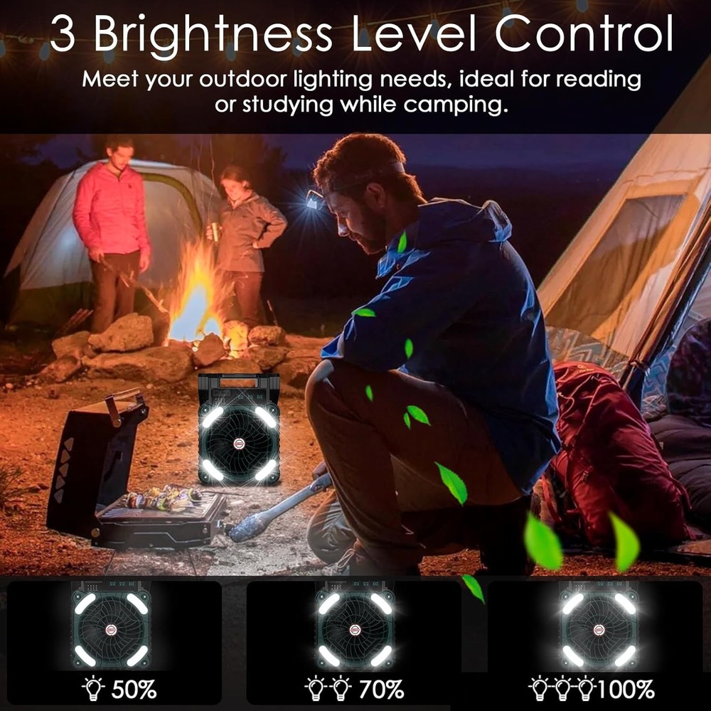 Portable Camping Battery Fan with Solar Panel