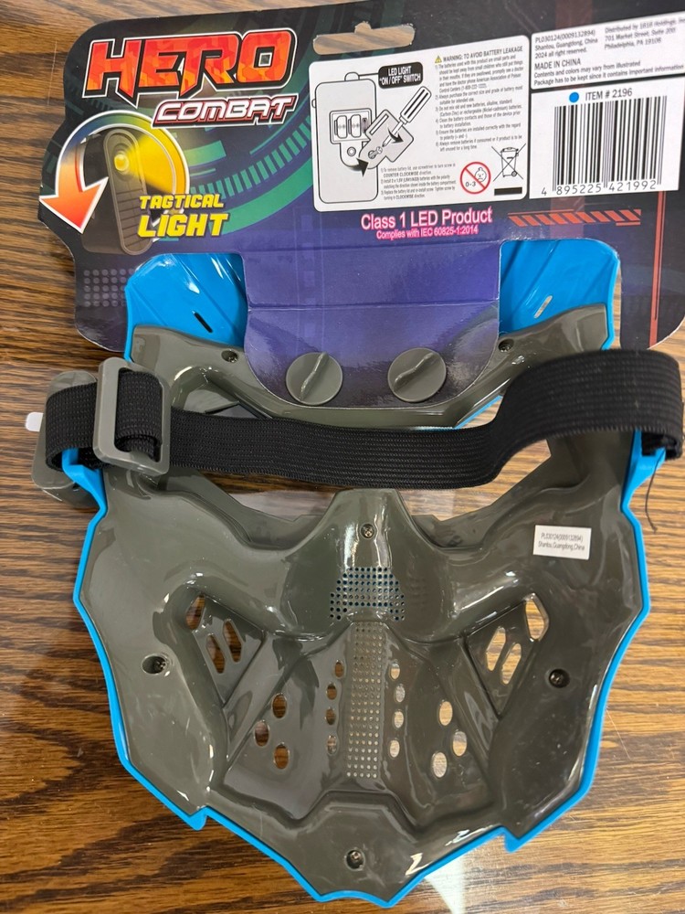 Hero Combat Mask, Hard Plastic, Child Size Adjustable w/LED Light