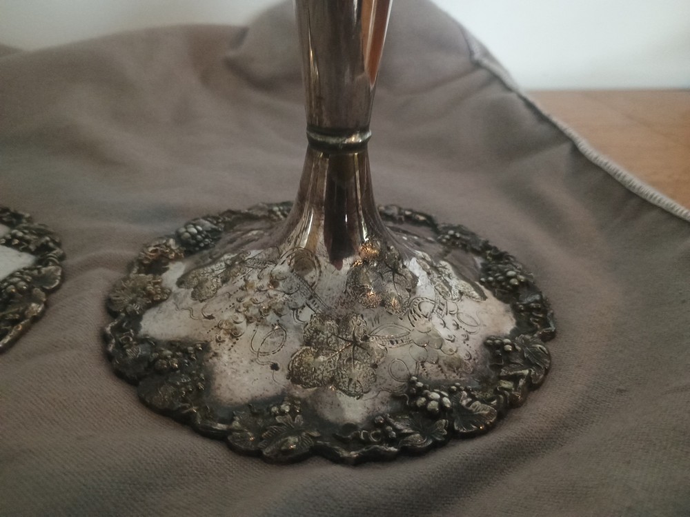 Vintage Webster Silverplate Candlesticks, Grape Pattern 11 1/4" Tall