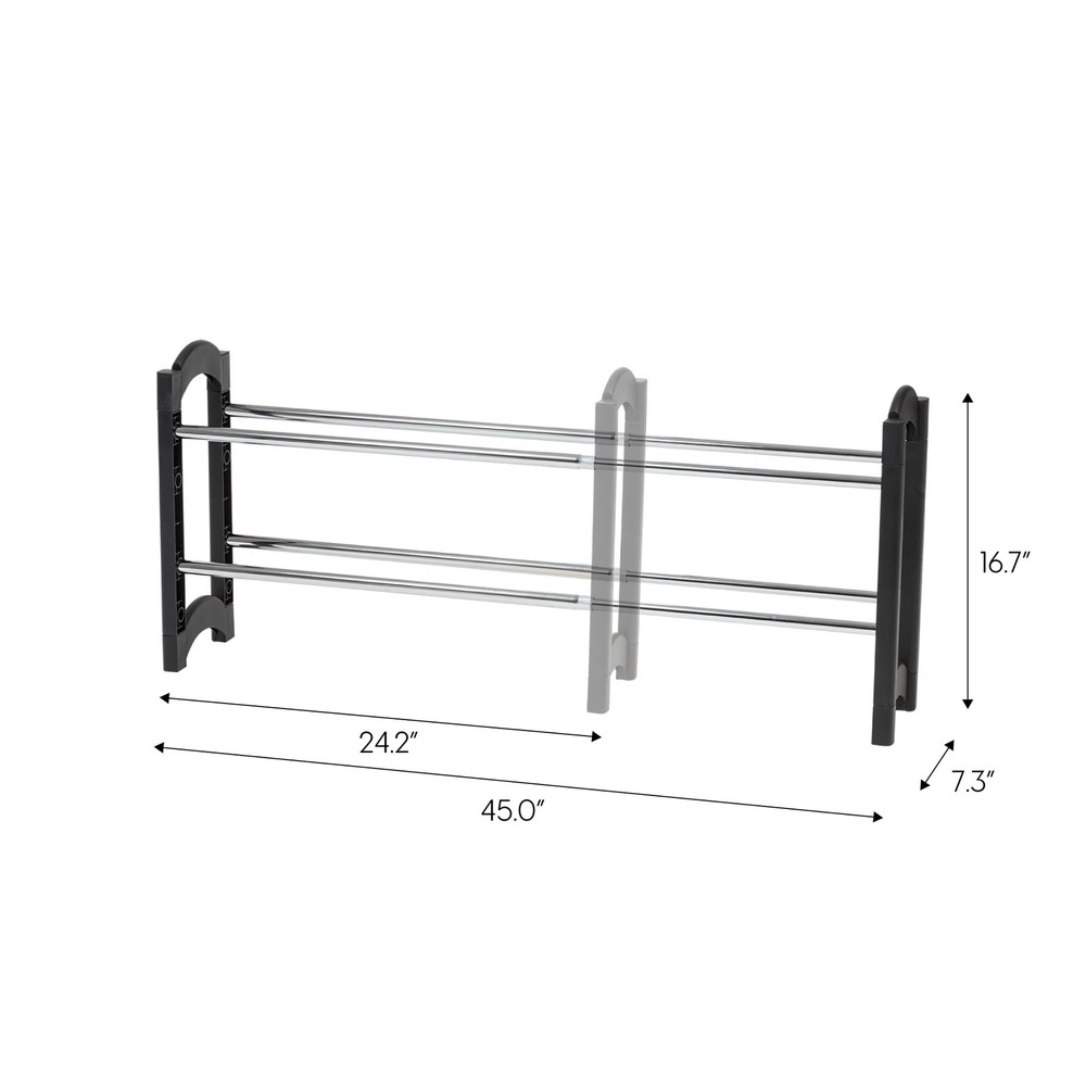2 Tier Extendable & Stackable Freestanding Metal Shoe Racks Entryway